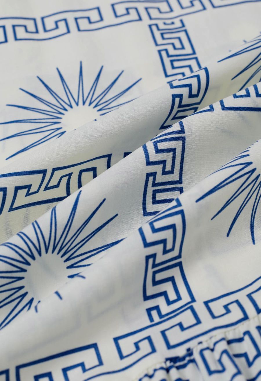 Sun Grid Printed V-Neck Shirred Maxi Dress