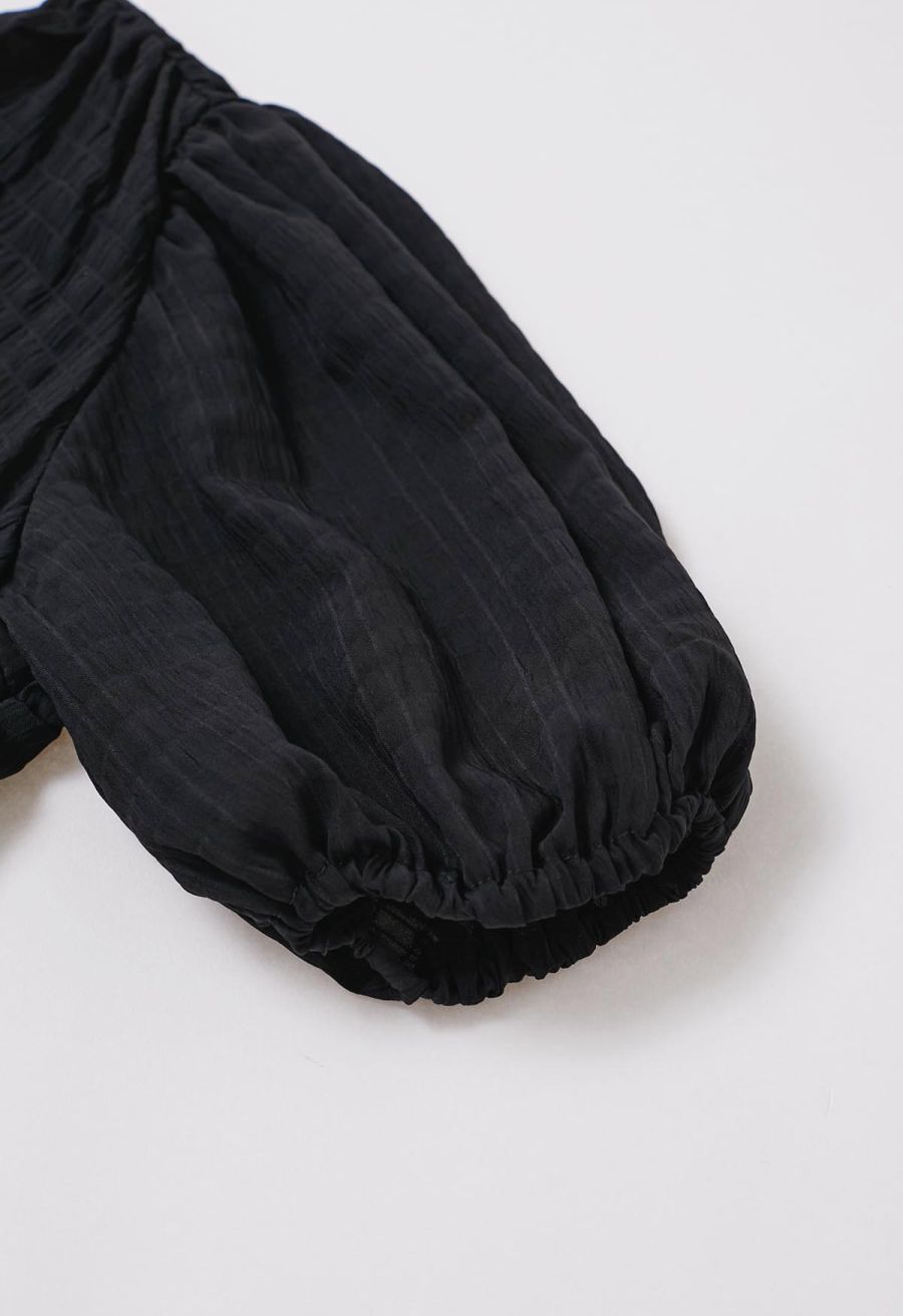 V-Neck Embossed Button Decor Dress in Black