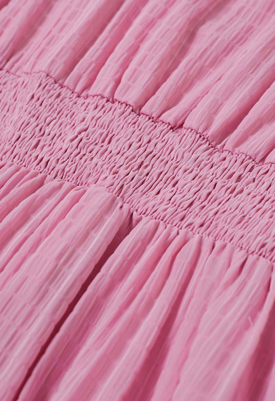 V-Neck Embossed Button Decor Dress in Light Pink