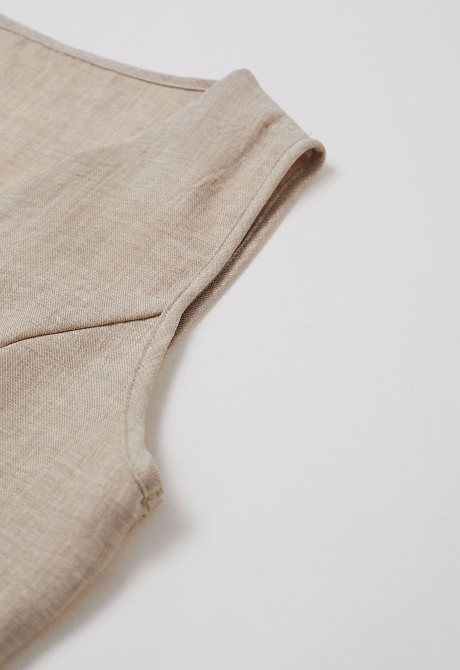 Lace Trim Buttoned Vest and Pants Set in Linen