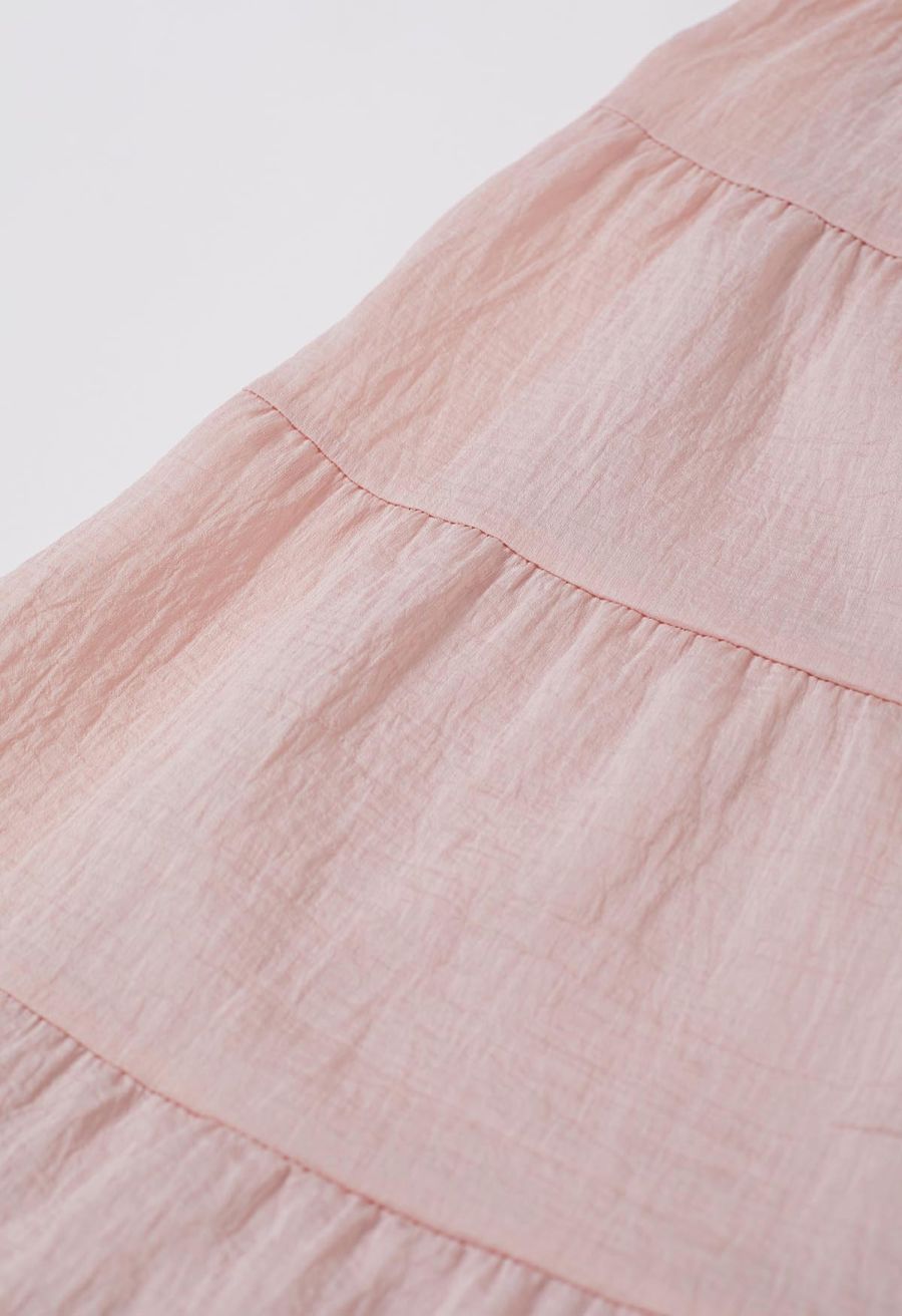 Tie-Back Crinkled Tiered Halter Dress in Light Pink