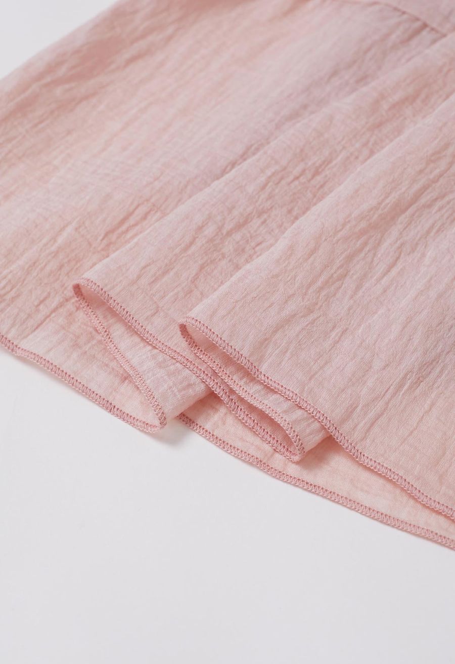 Tie-Back Crinkled Tiered Halter Dress in Light Pink