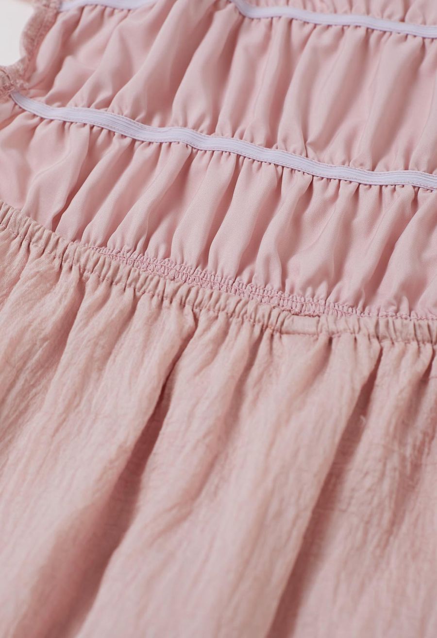 Tie-Back Crinkled Tiered Halter Dress in Light Pink