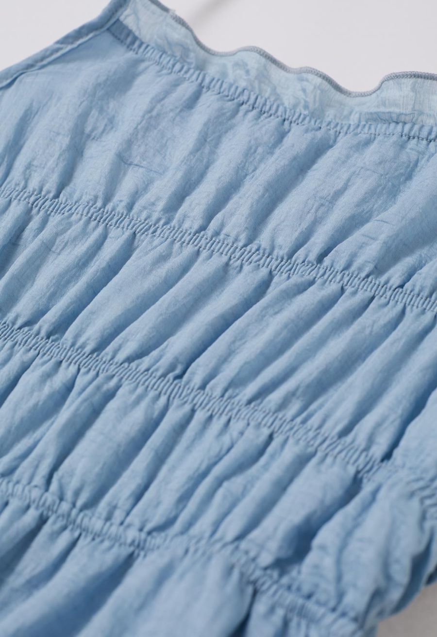 Tie-Back Crinkled Tiered Halter Dress in Light Blue