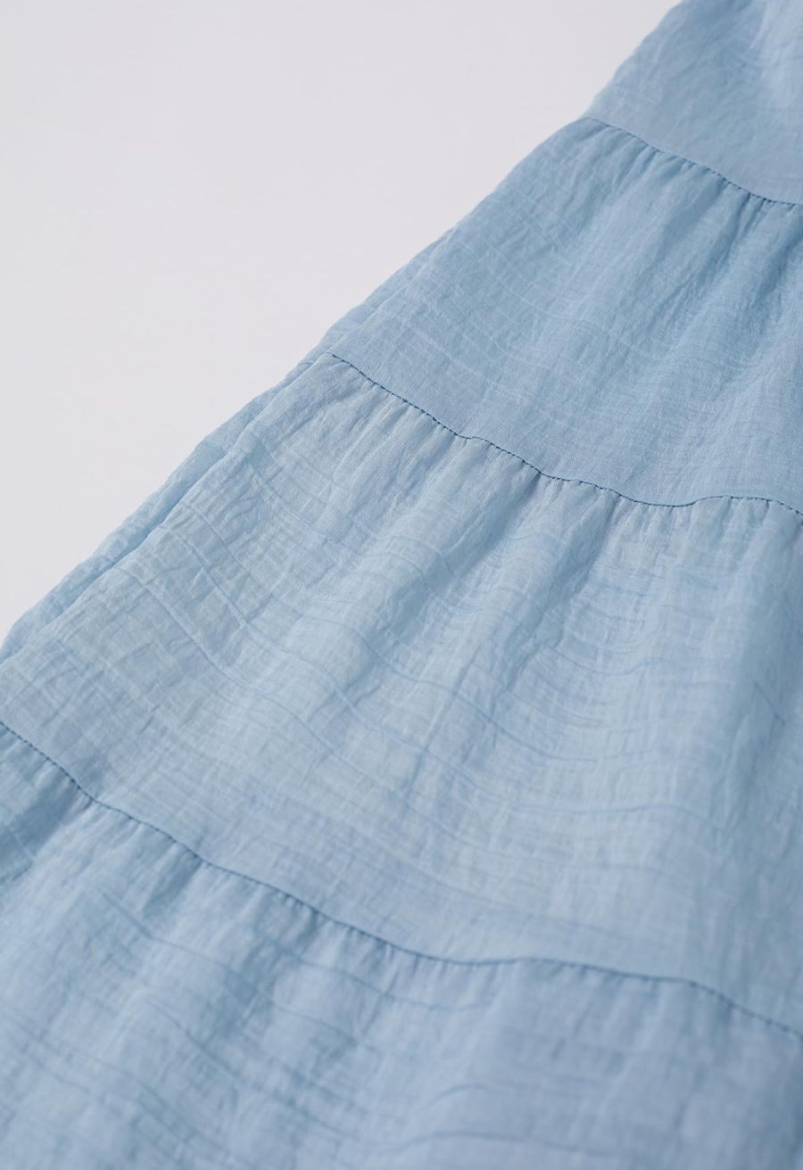 Tie-Back Crinkled Tiered Halter Dress in Light Blue