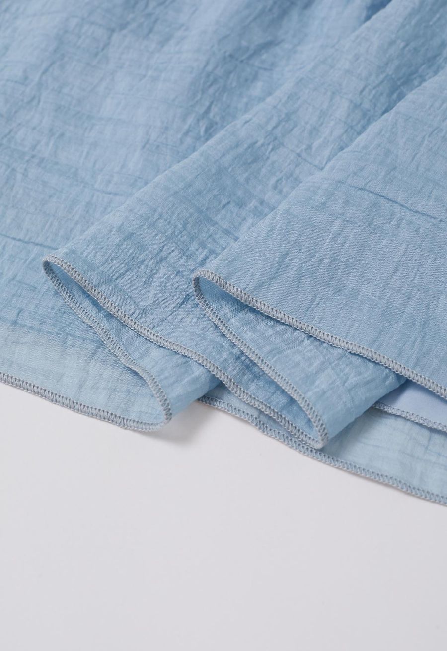 Tie-Back Crinkled Tiered Halter Dress in Light Blue
