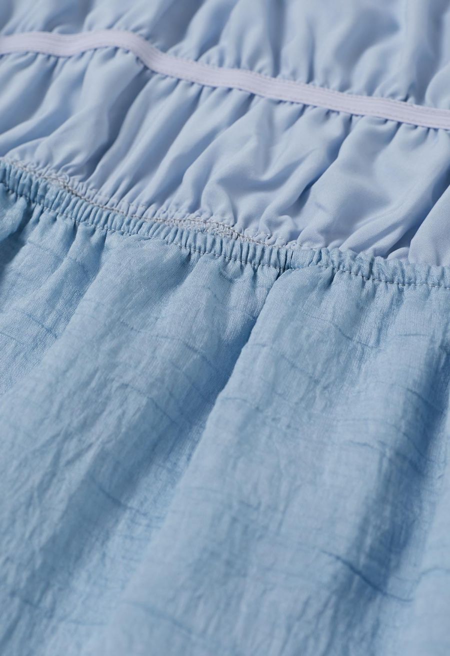 Tie-Back Crinkled Tiered Halter Dress in Light Blue