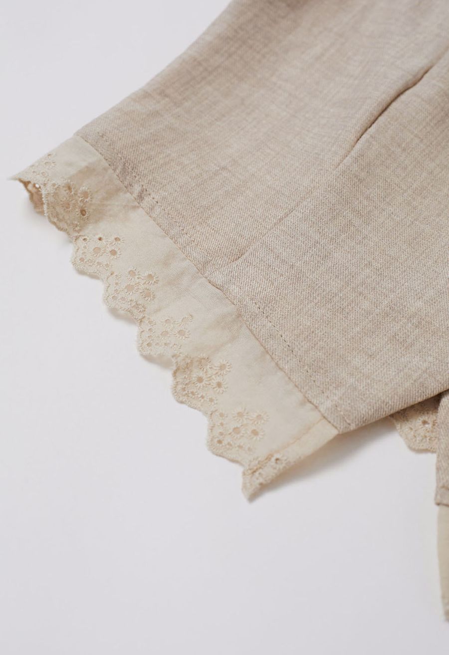 Lace Trim Buttoned Vest and Pants Set in Linen