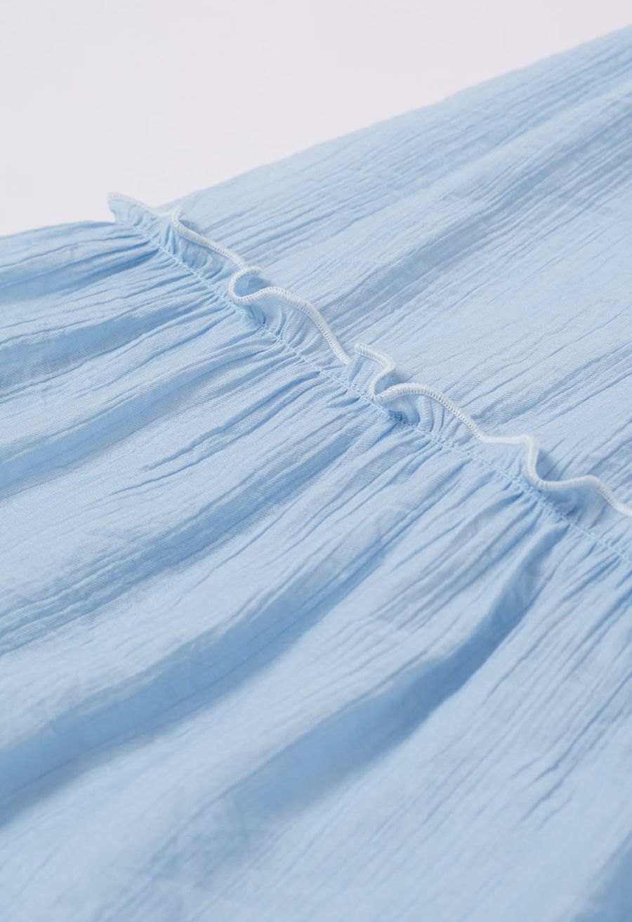 Self-Tie Bowknot Ruffle Cami Midi Dress in Light Blue