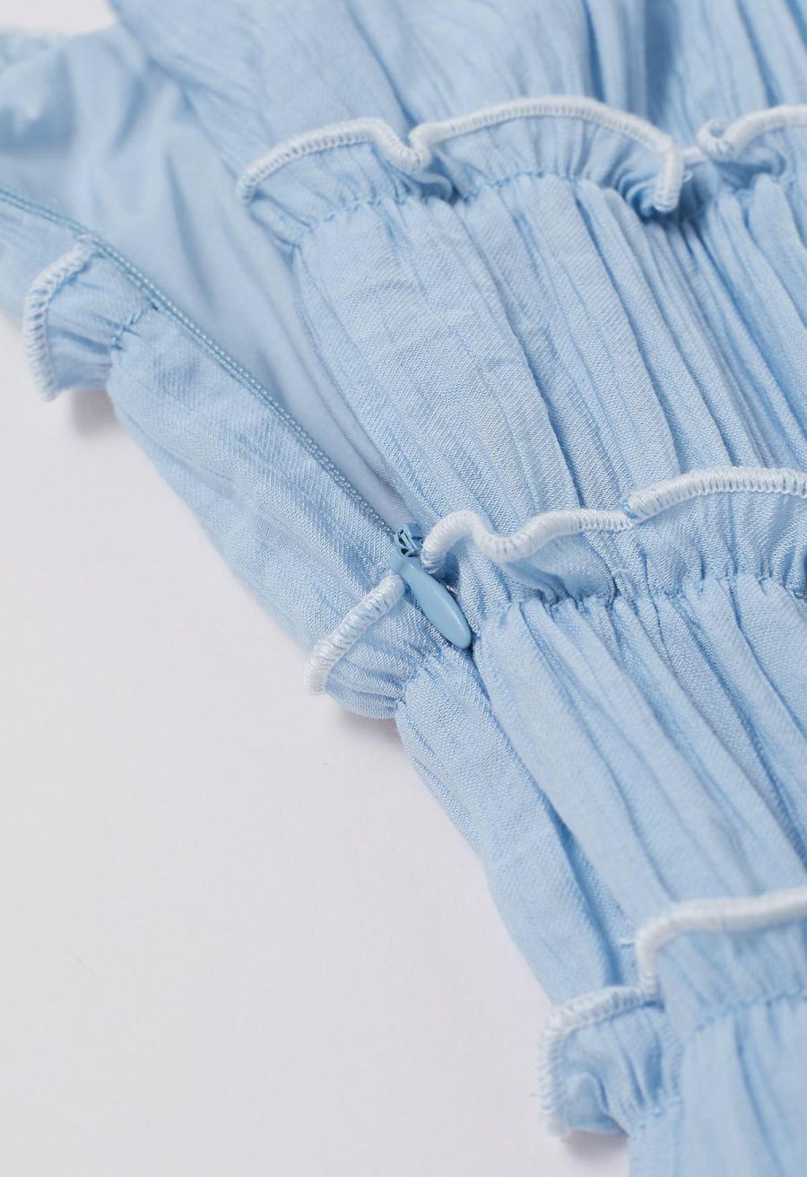 Self-Tie Bowknot Ruffle Cami Midi Dress in Light Blue