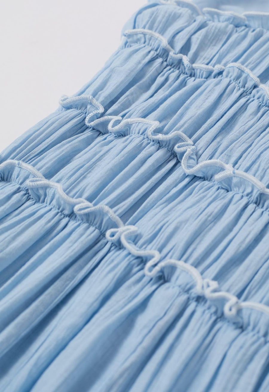 Self-Tie Bowknot Ruffle Cami Midi Dress in Light Blue