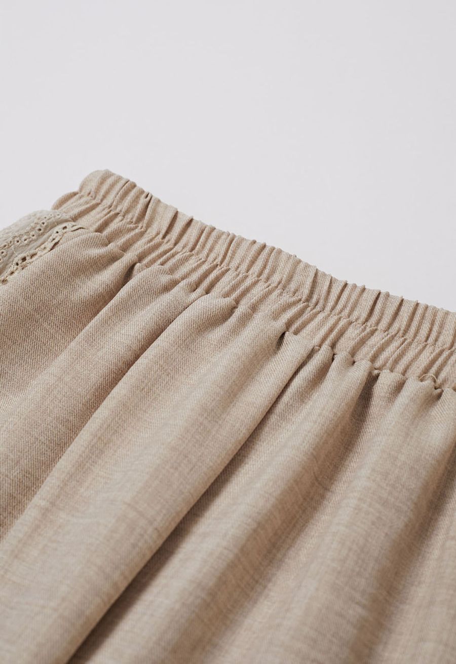 Lace Trim Buttoned Vest and Pants Set in Linen