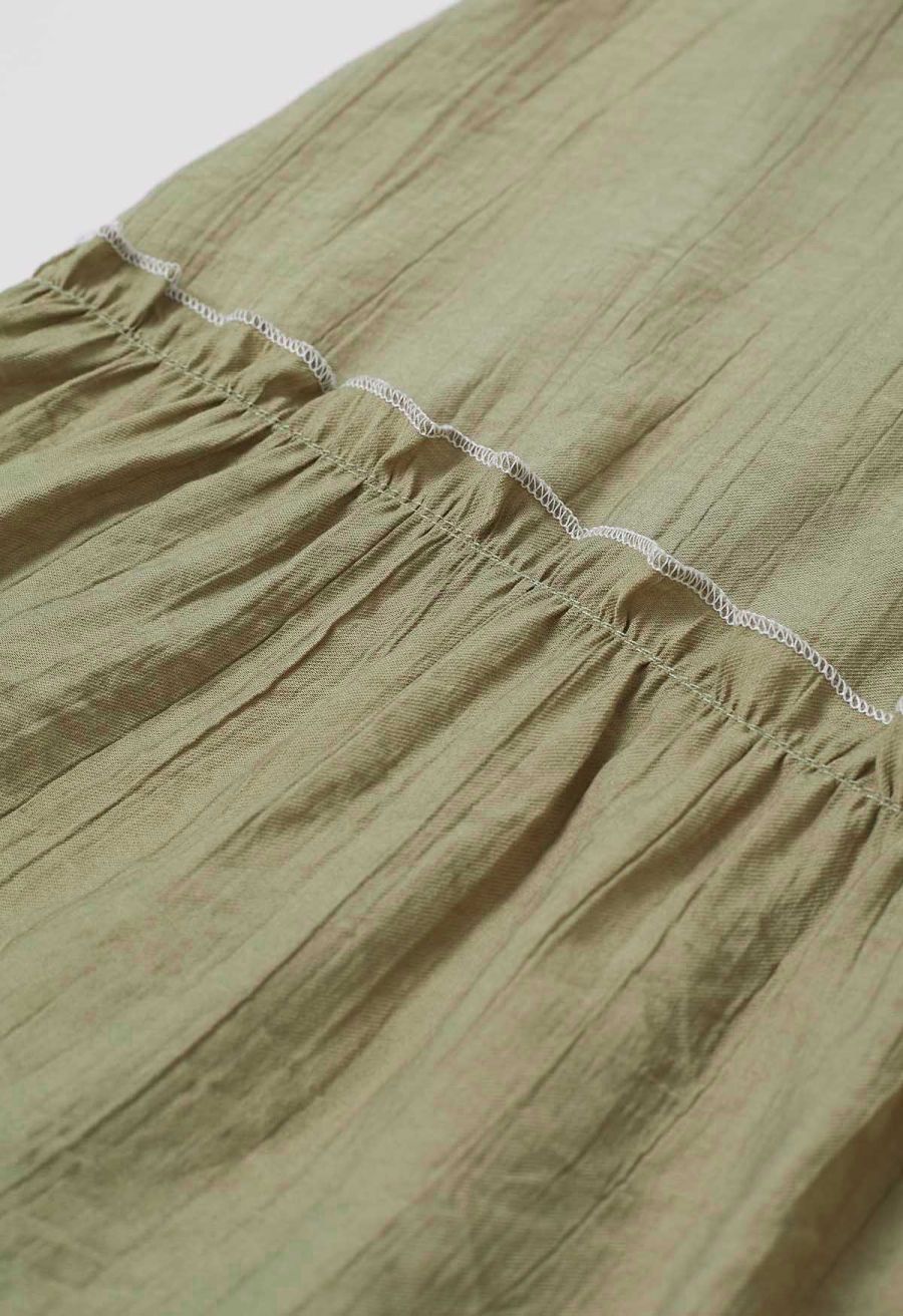 Self-Tie Bowknot Ruffle Cami Midi Dress in Moss Green