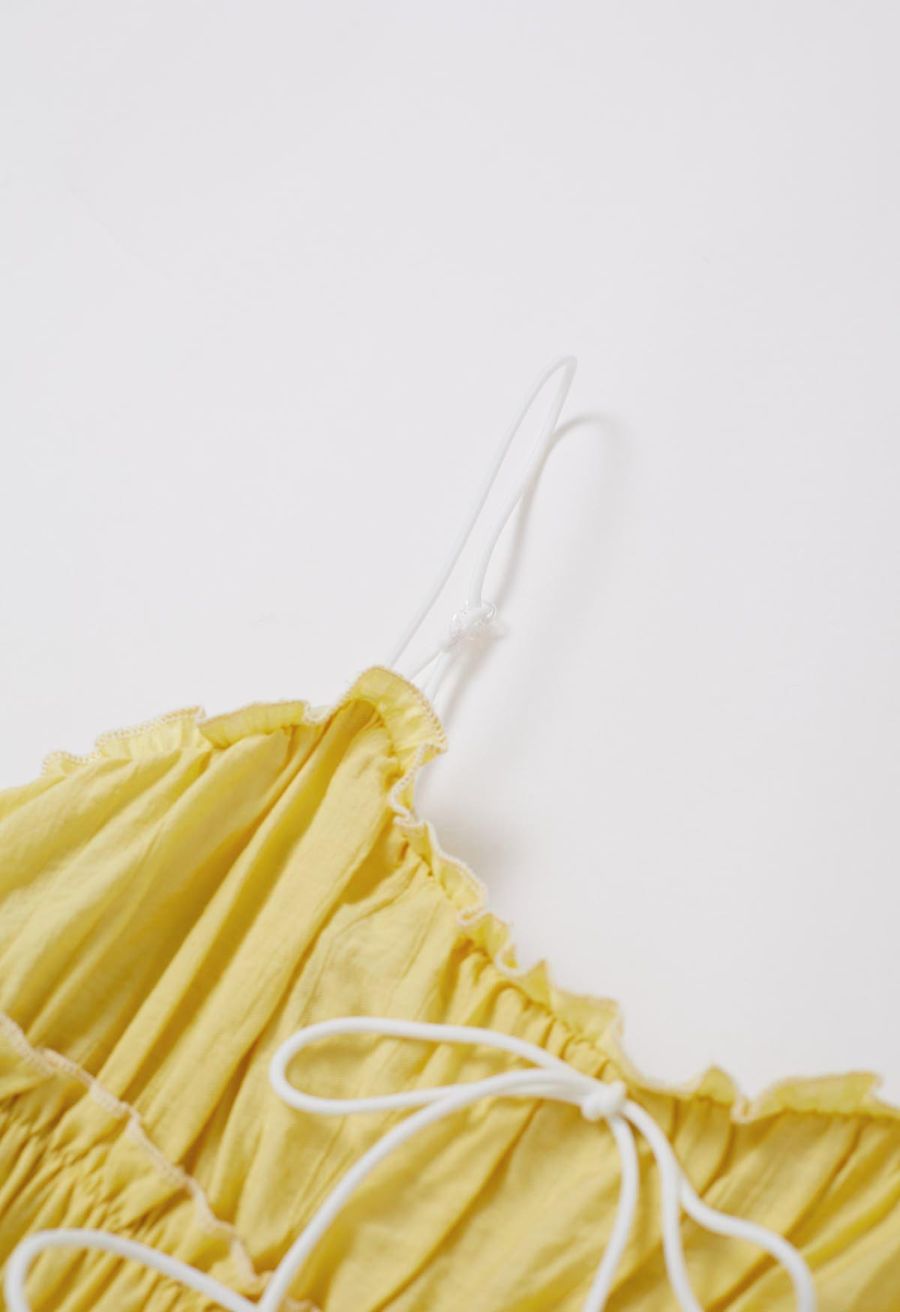 Self-Tie Bowknot Ruffle Cami Midi Dress in Yellow