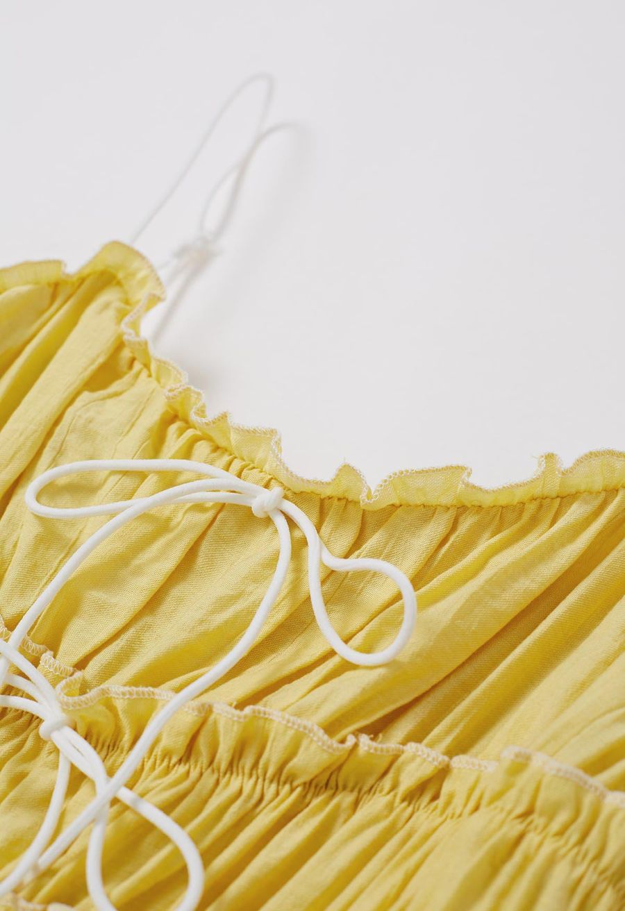Self-Tie Bowknot Ruffle Cami Midi Dress in Yellow