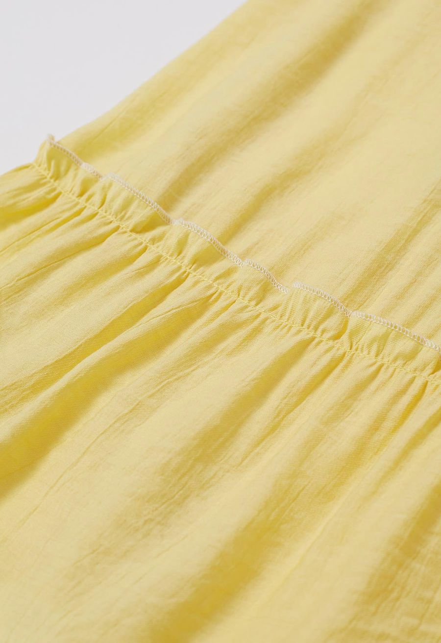 Self-Tie Bowknot Ruffle Cami Midi Dress in Yellow