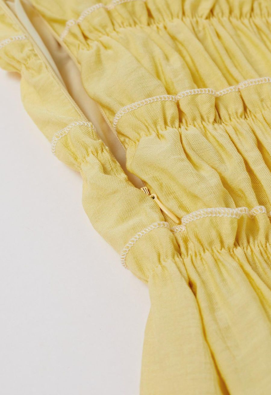 Self-Tie Bowknot Ruffle Cami Midi Dress in Yellow