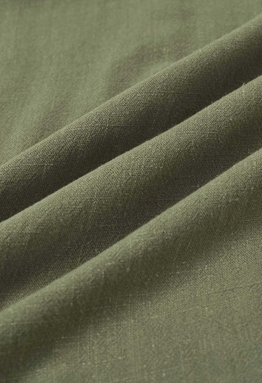 Contrast Binding Linen-Blend Cami Dress in Army Green