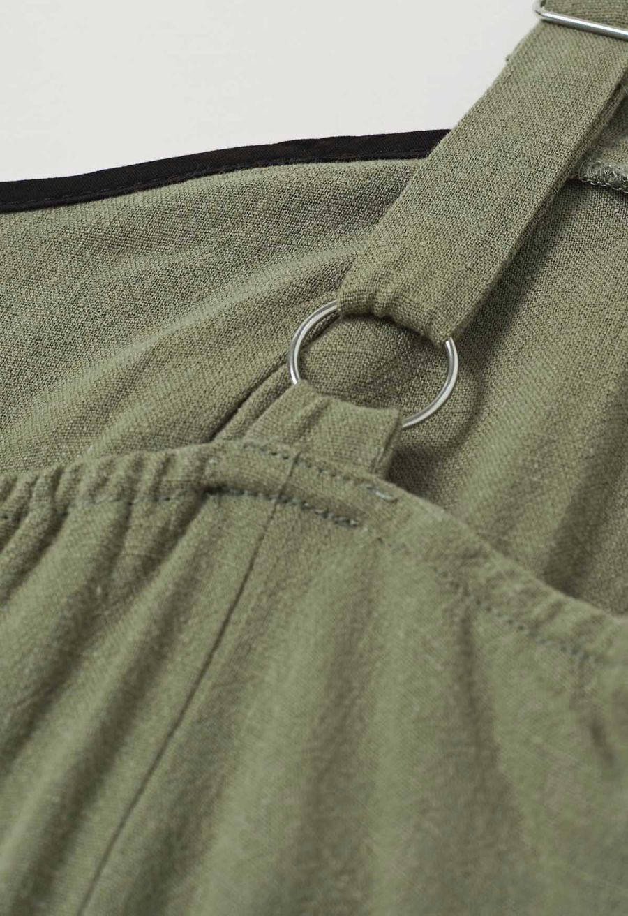 Contrast Binding Linen-Blend Cami Dress in Army Green