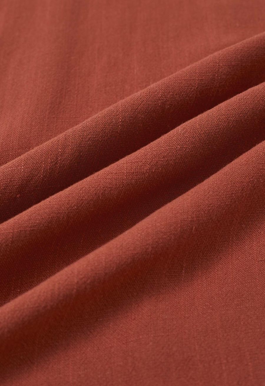 Contrast Binding Linen-Blend Cami Dress in Rust