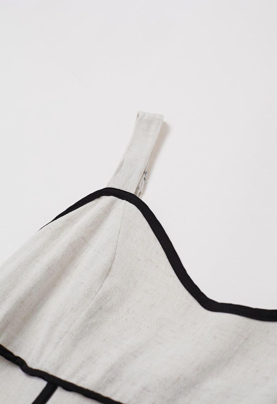 Contrast Binding Linen-Blend Cami Dress in Ivory