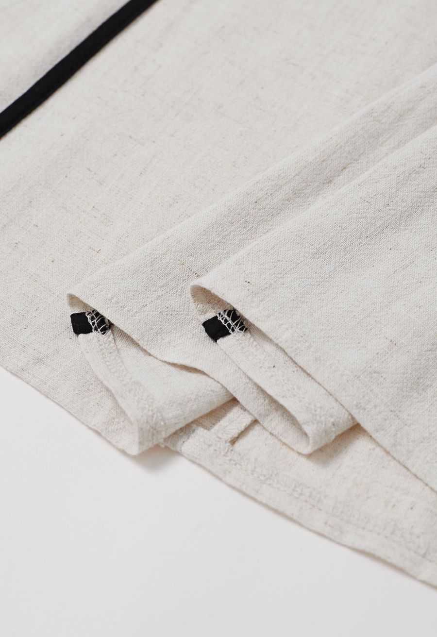 Contrast Binding Linen-Blend Cami Dress in Ivory
