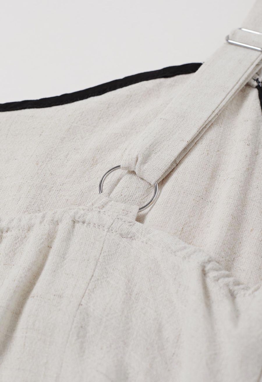 Contrast Binding Linen-Blend Cami Dress in Ivory