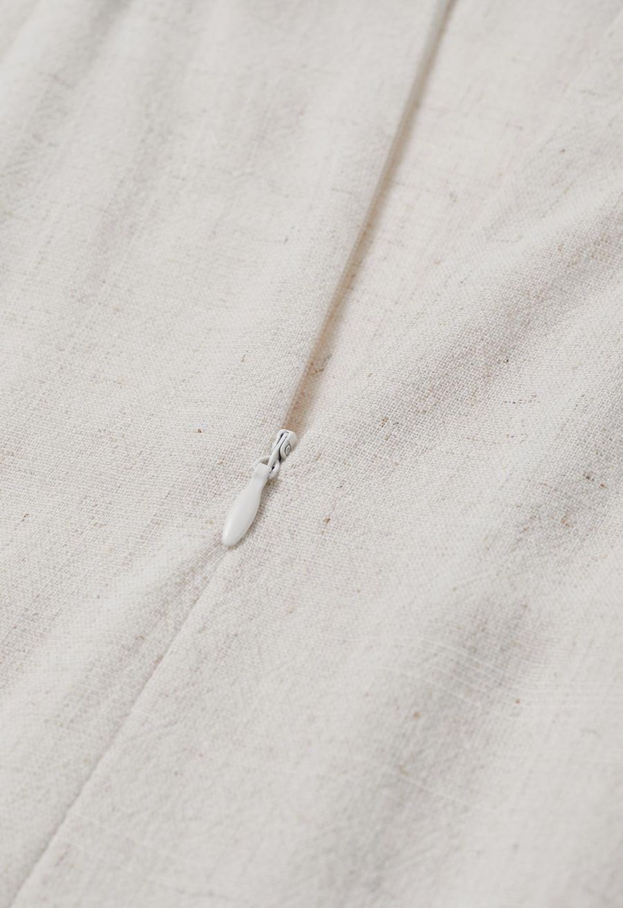 Contrast Binding Linen-Blend Cami Dress in Ivory