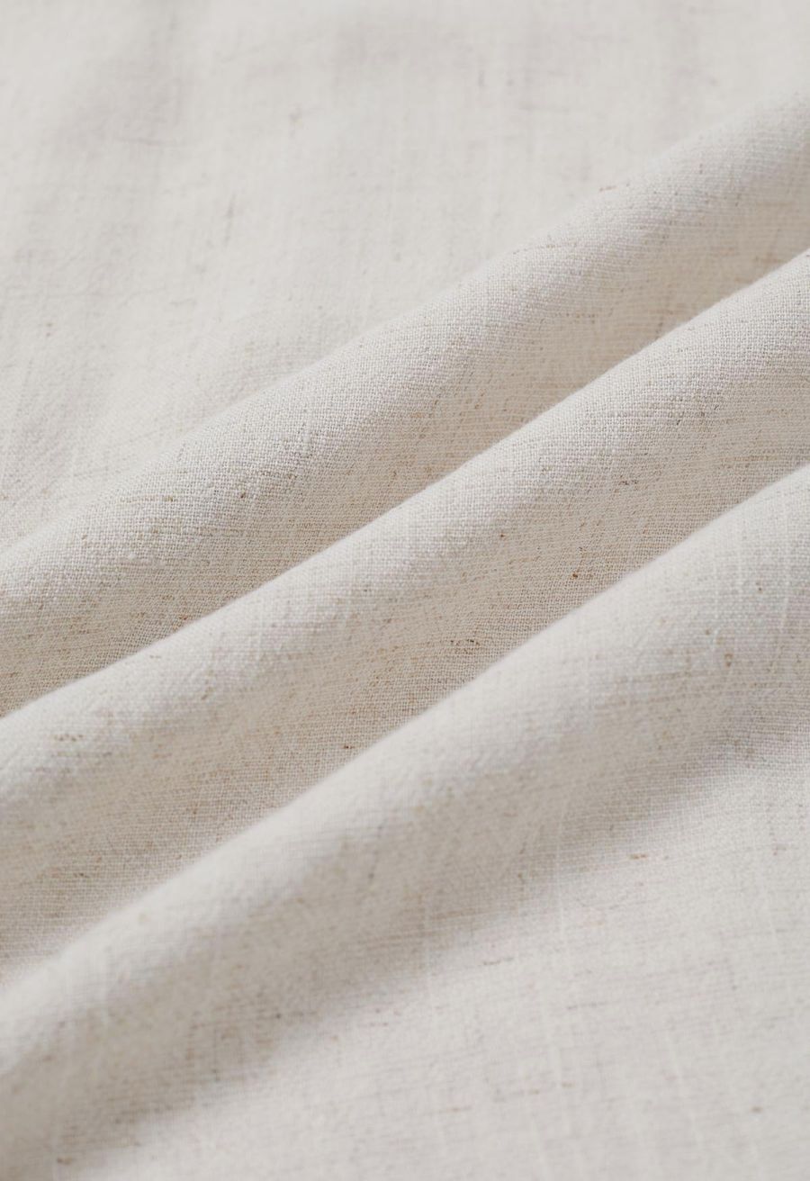 Contrast Binding Linen-Blend Cami Dress in Ivory