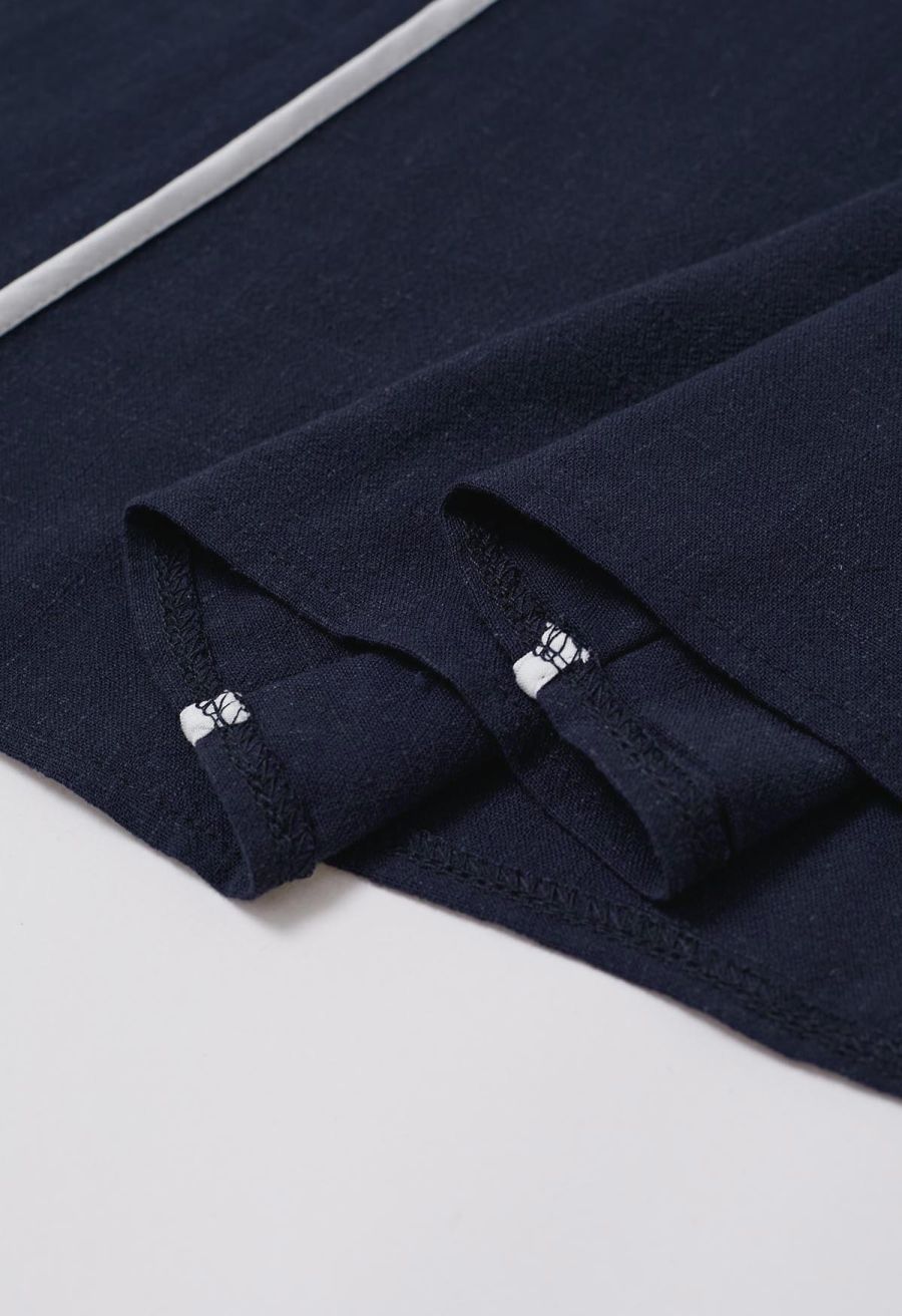 Contrast Binding Linen-Blend Cami Dress in Navy