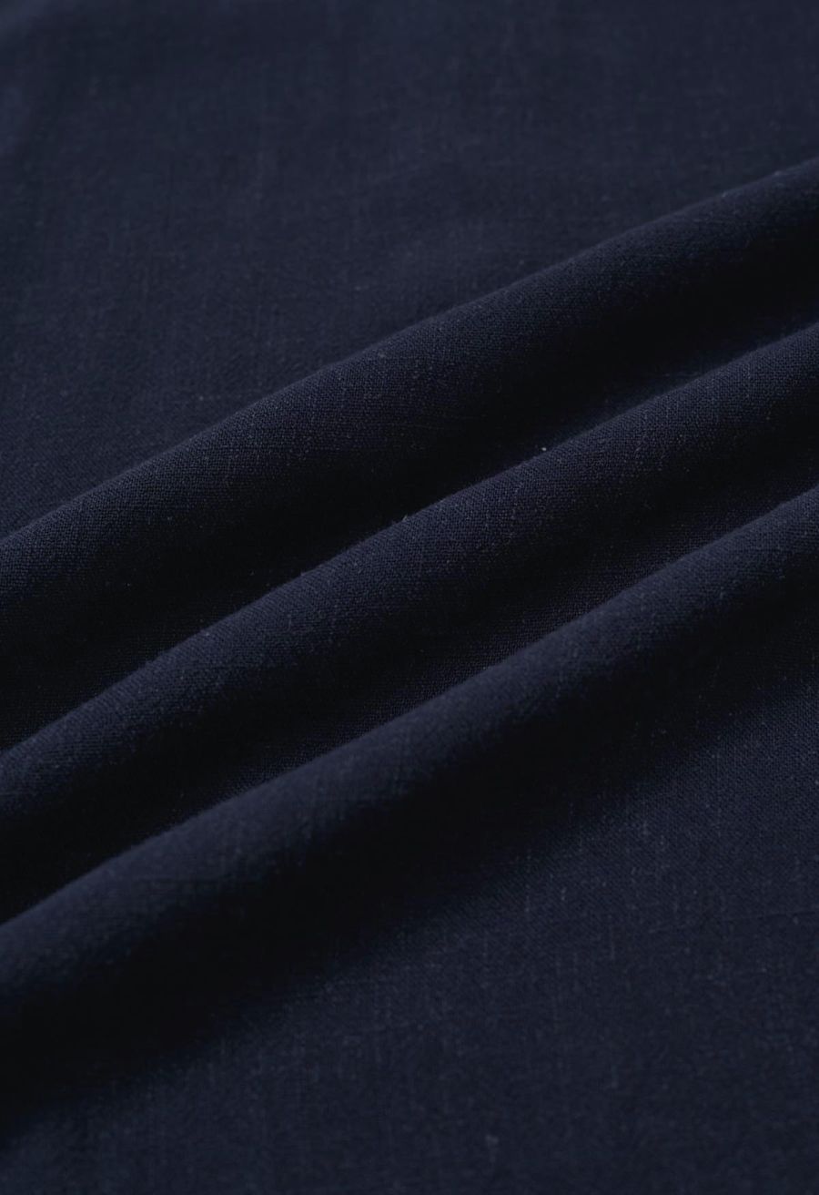 Contrast Binding Linen-Blend Cami Dress in Navy