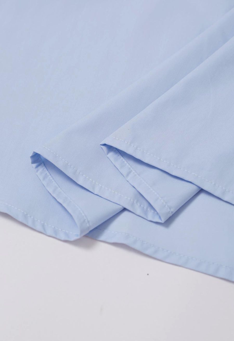 Button Decor Pintuck Eyelet Shirred Dress in Light Blue