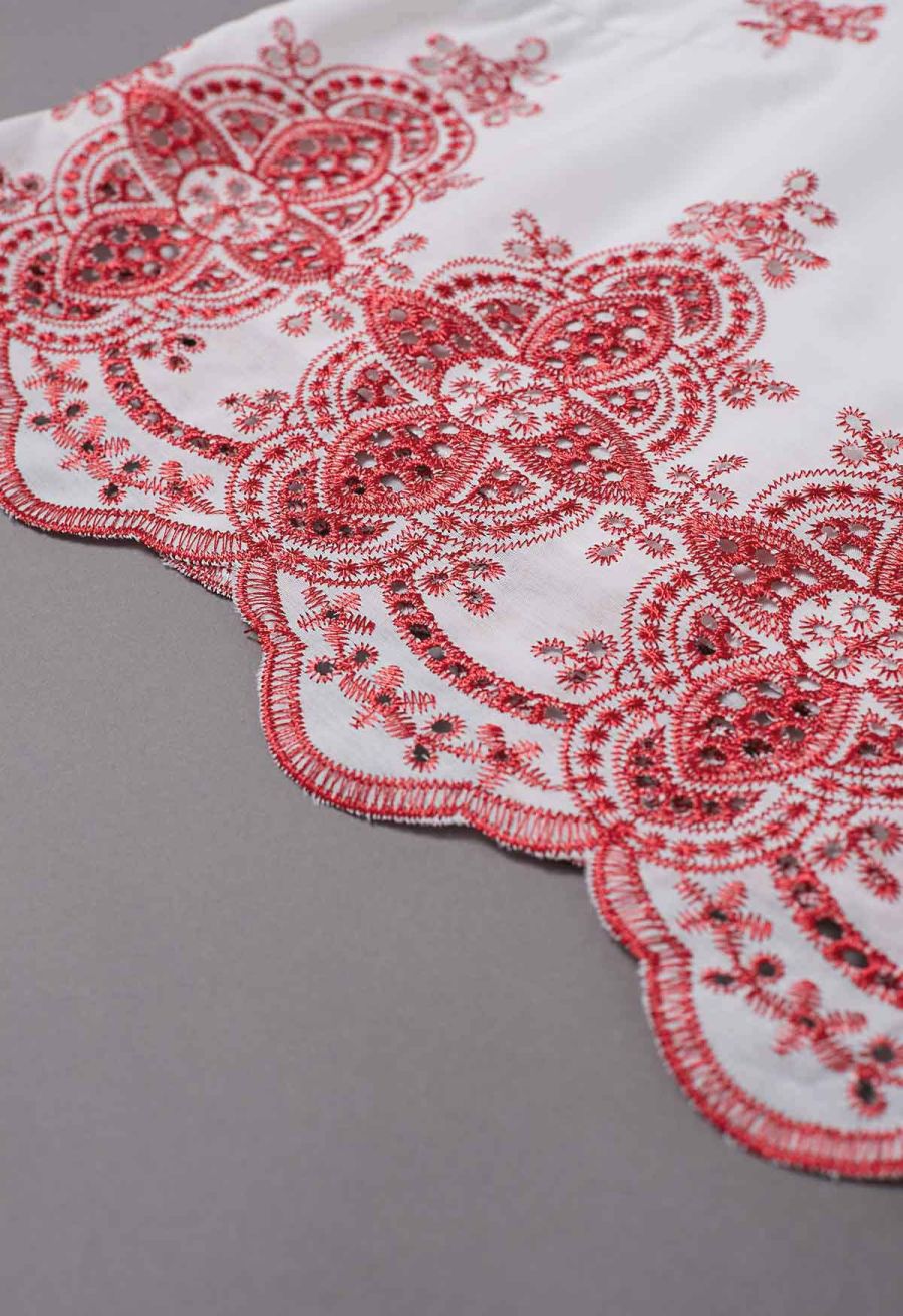 Tile-Inspired Embroidery Sleeveless Top and Pants Set in Red