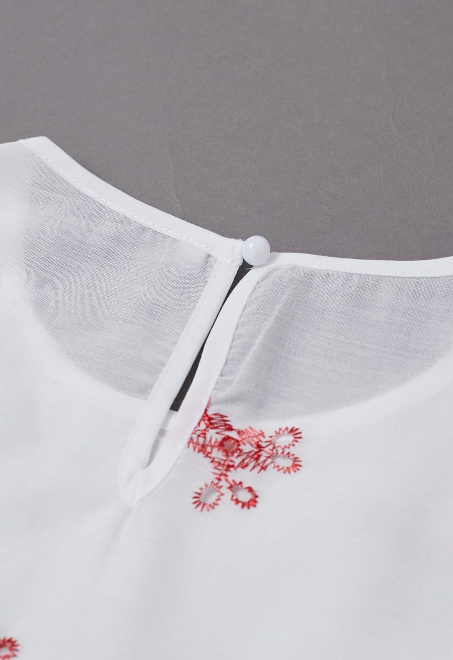 Tile-Inspired Embroidery Sleeveless Top and Pants Set in Red