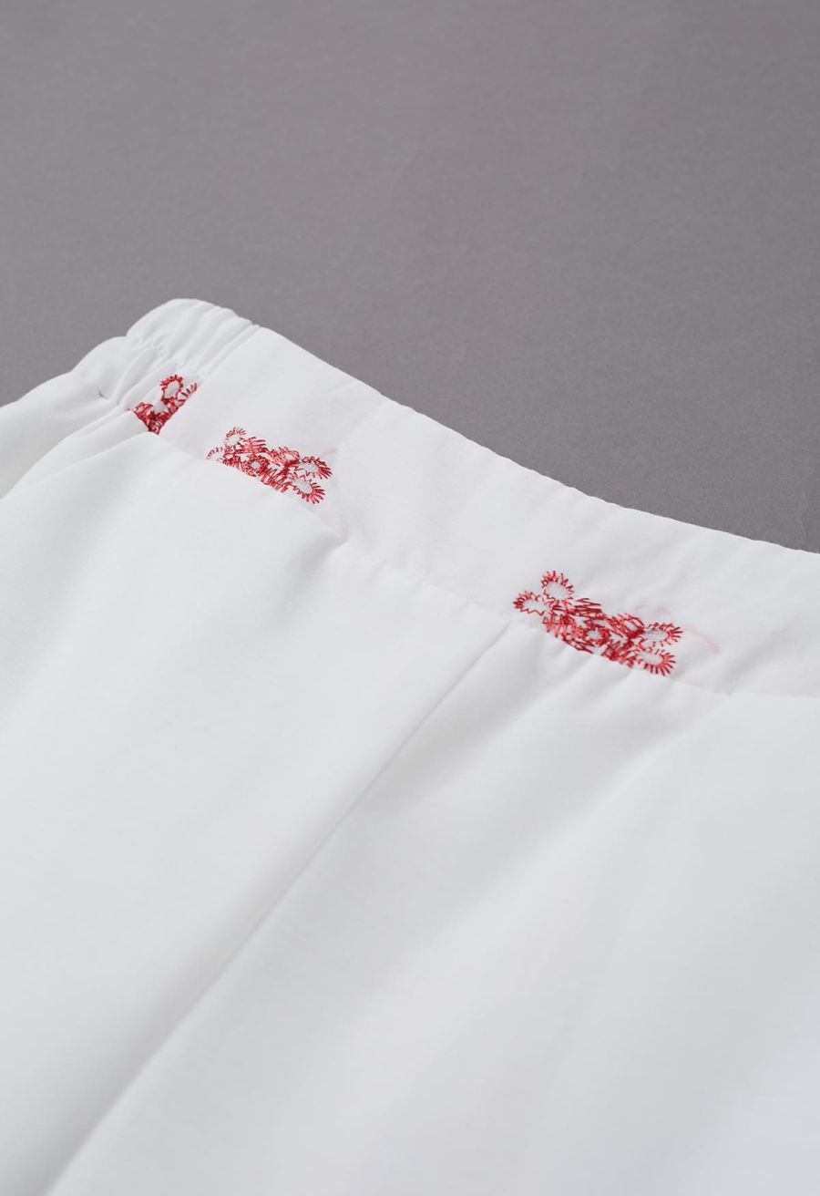 Tile-Inspired Embroidery Sleeveless Top and Pants Set in Red