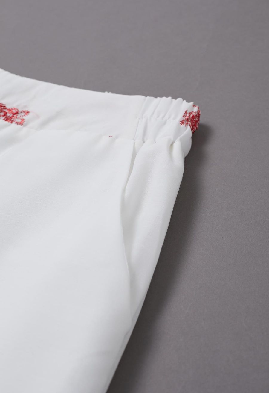 Tile-Inspired Embroidery Sleeveless Top and Pants Set in Red