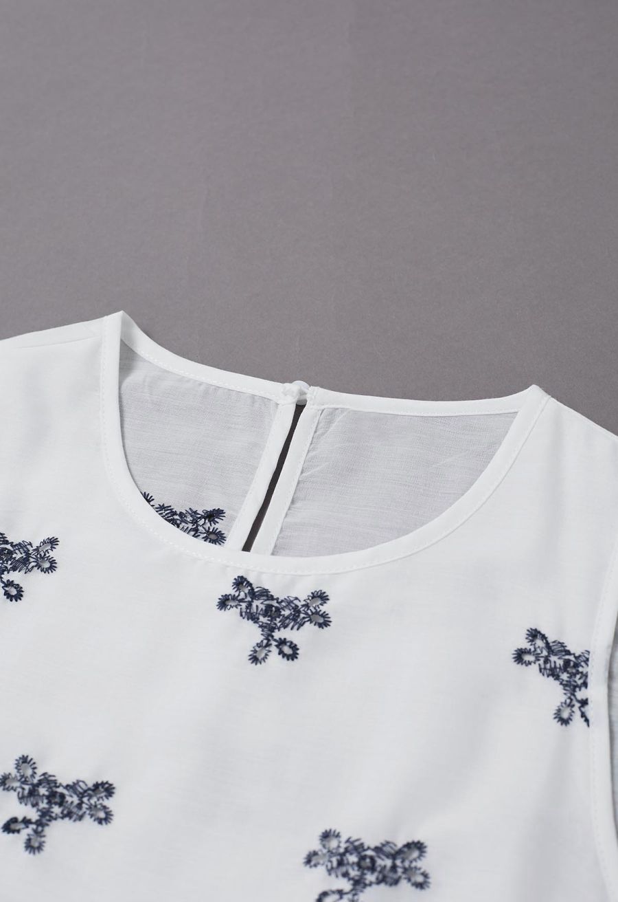 Tile-Inspired Embroidery Sleeveless Top and Pants Set in Navy