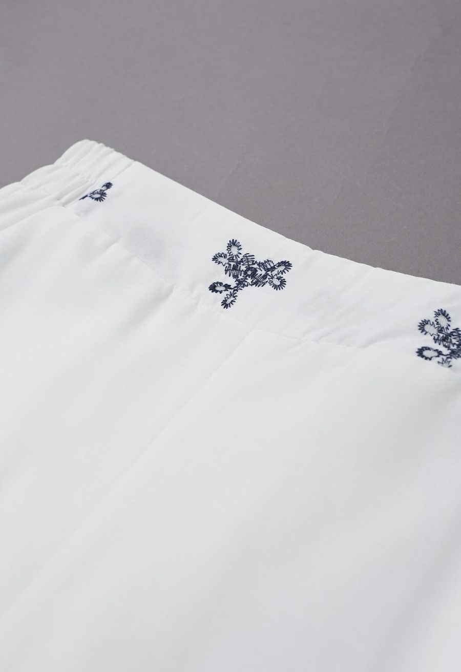 Tile-Inspired Embroidery Sleeveless Top and Pants Set in Navy