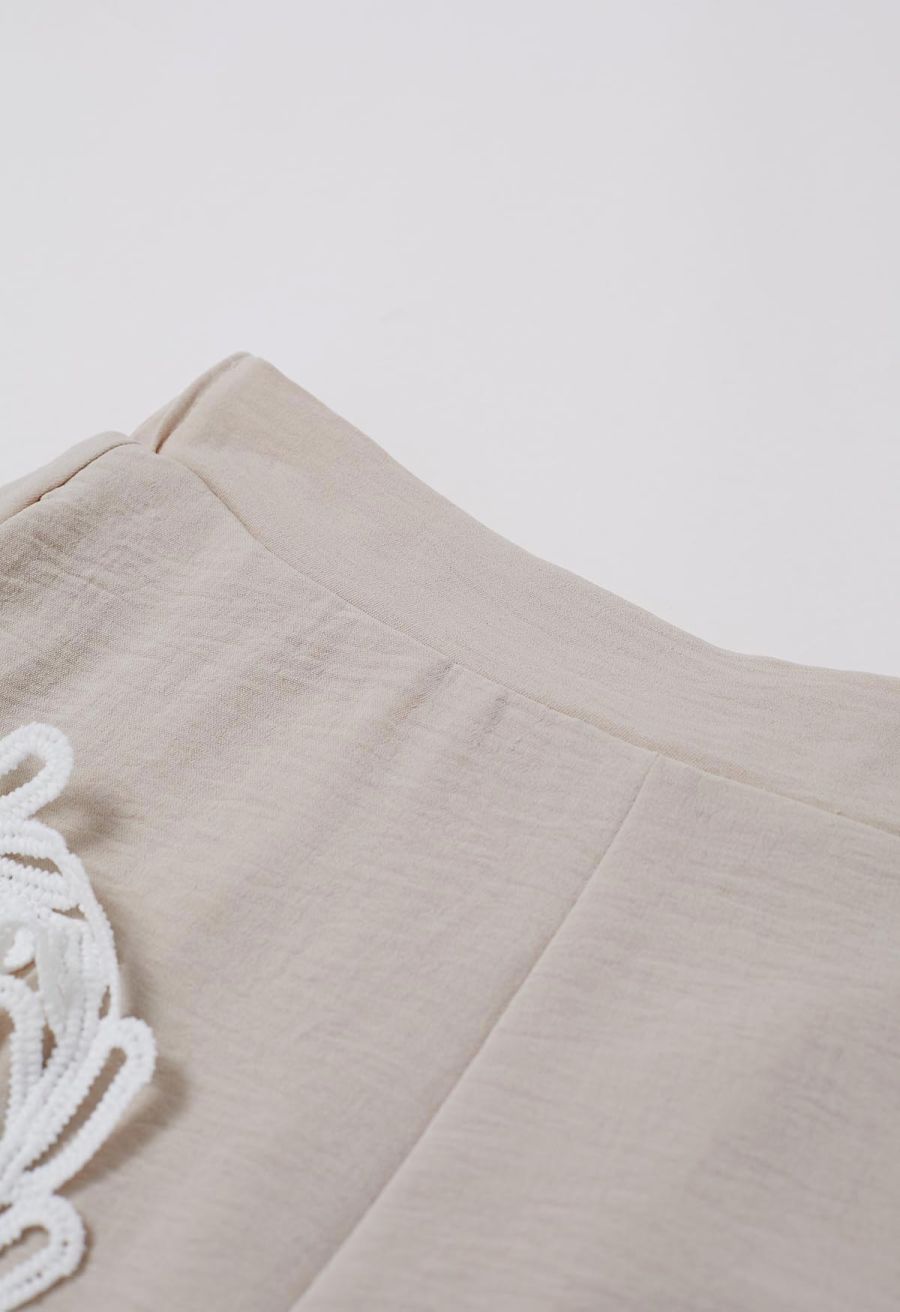 Tapework Lace Buttoned Sleeveless Top and Shorts Set in Linen