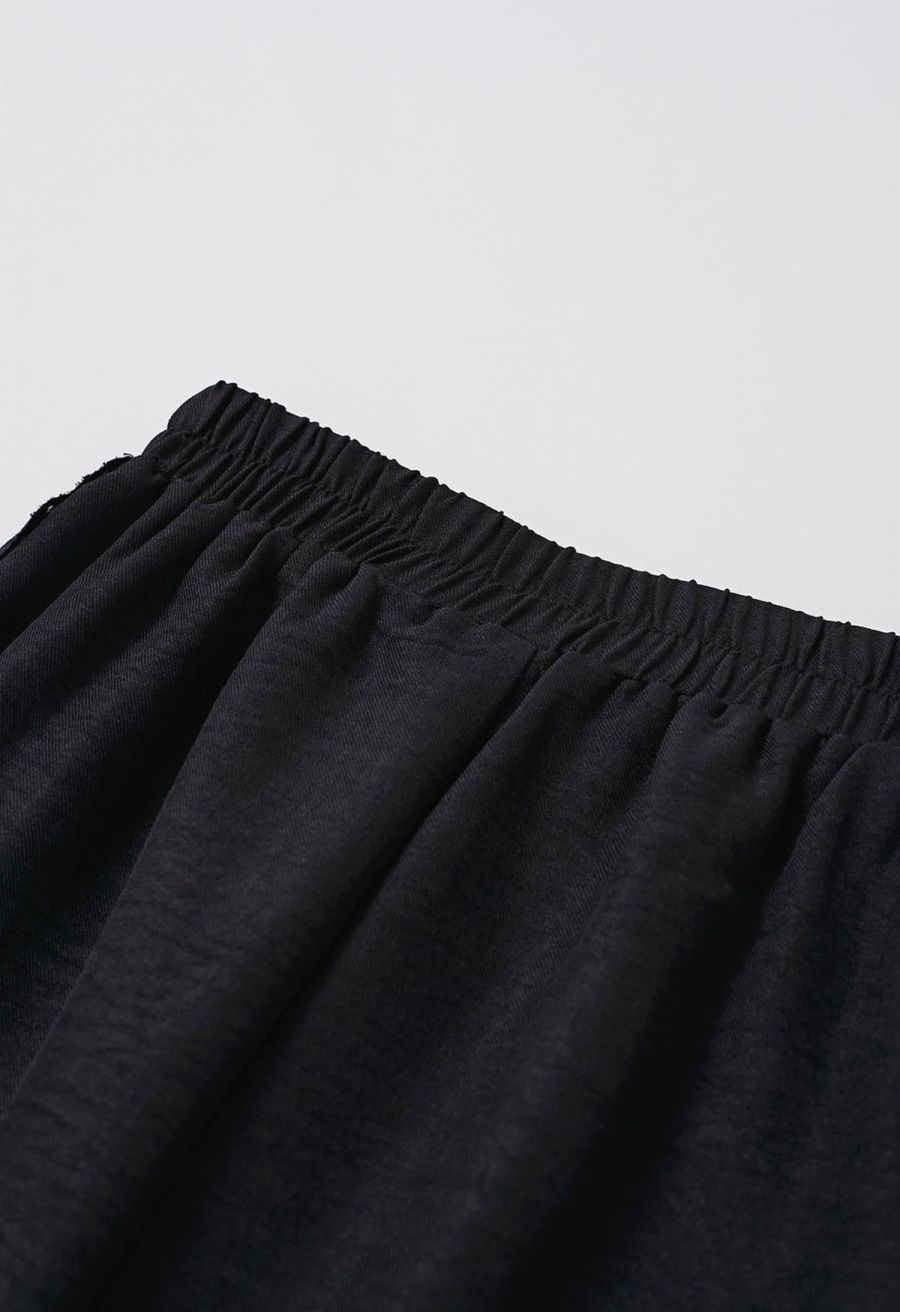 Lace Trim Buttoned Vest and Pants Set in Black