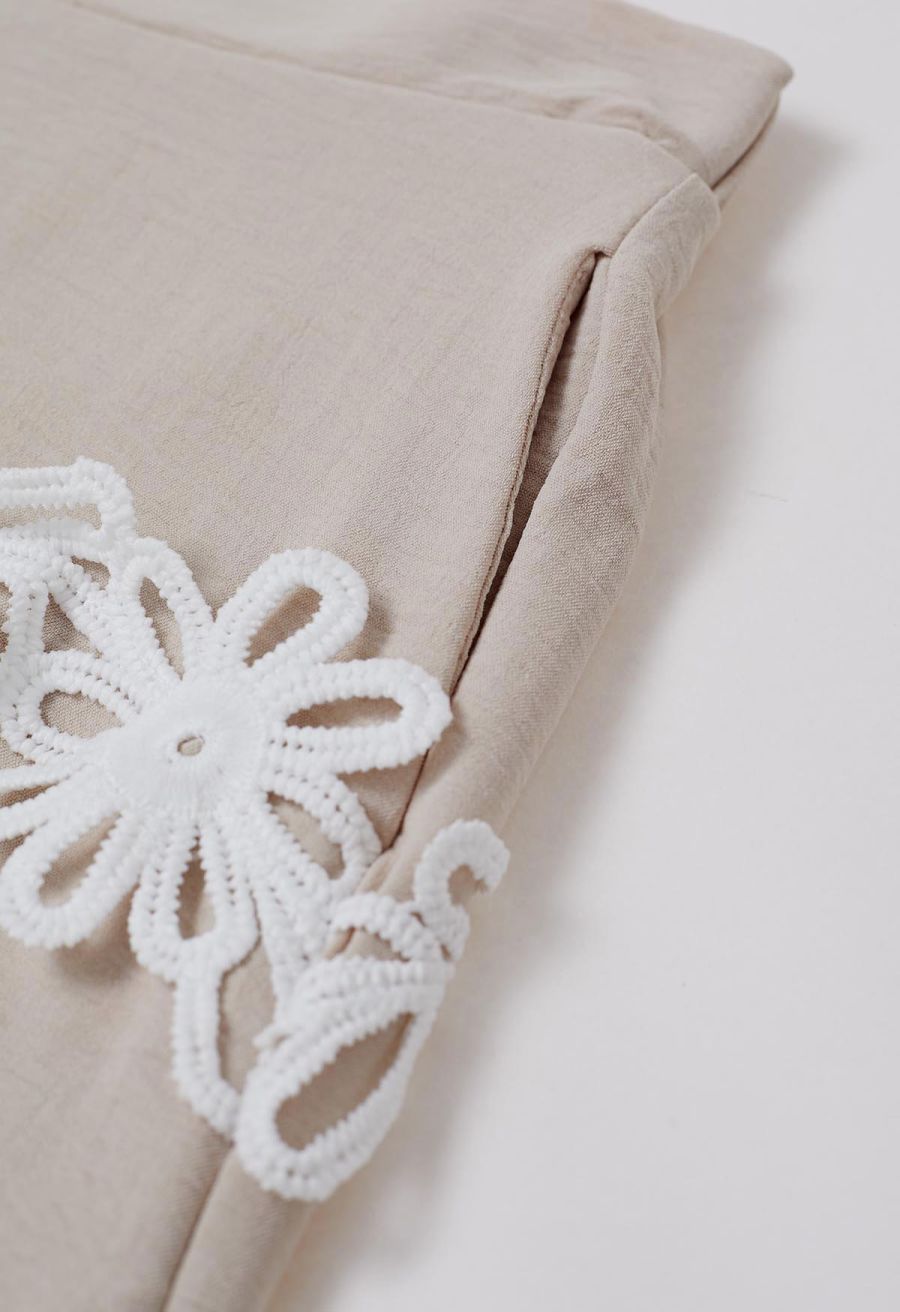 Tapework Lace Buttoned Sleeveless Top and Shorts Set in Linen