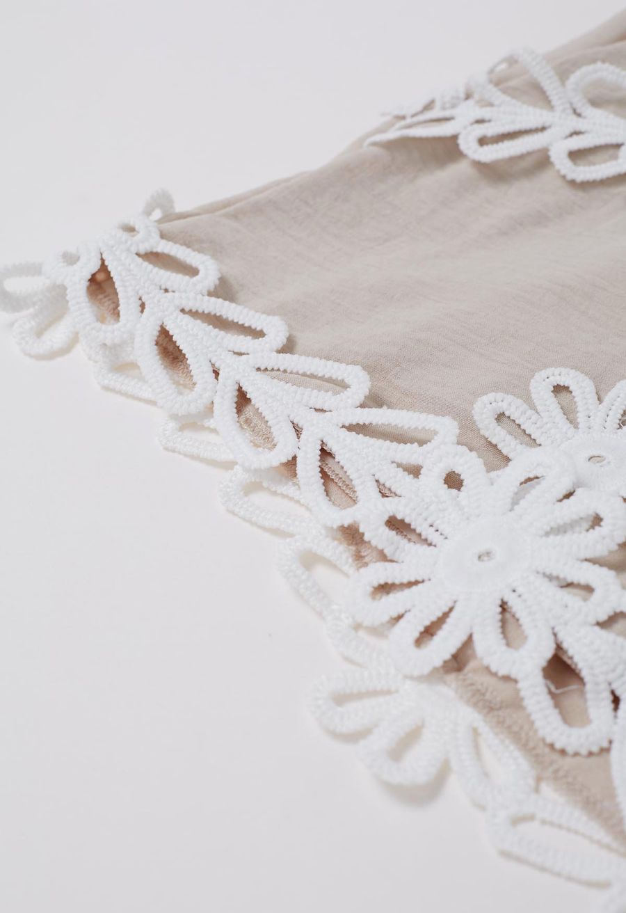 Tapework Lace Buttoned Sleeveless Top and Shorts Set in Linen