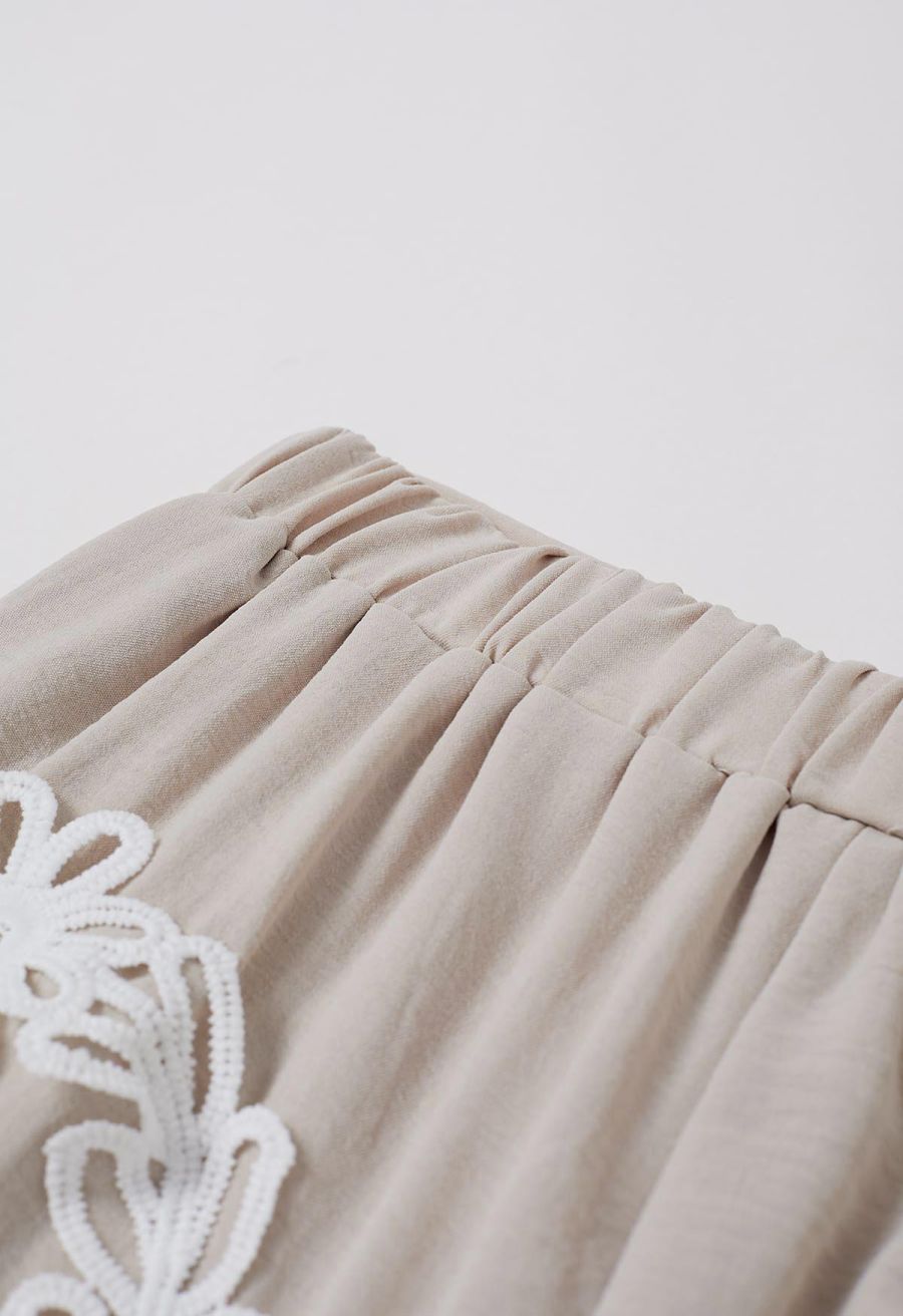 Tapework Lace Buttoned Sleeveless Top and Shorts Set in Linen