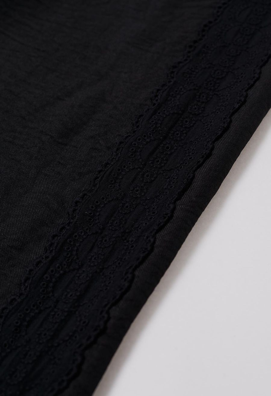 Lace Trim Buttoned Vest and Pants Set in Black