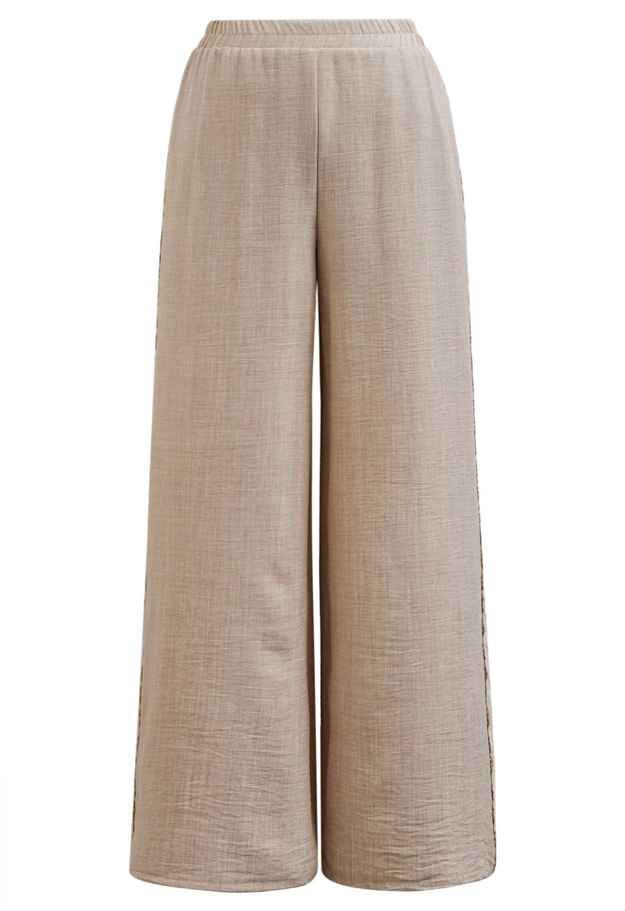 Lace Trim Buttoned Vest and Pants Set in Linen