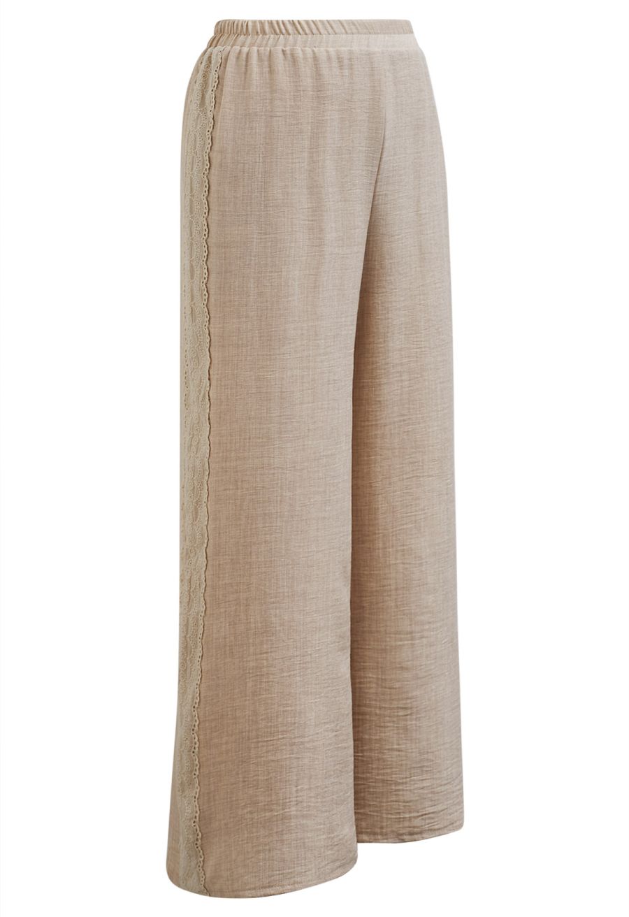 Lace Trim Buttoned Vest and Pants Set in Linen