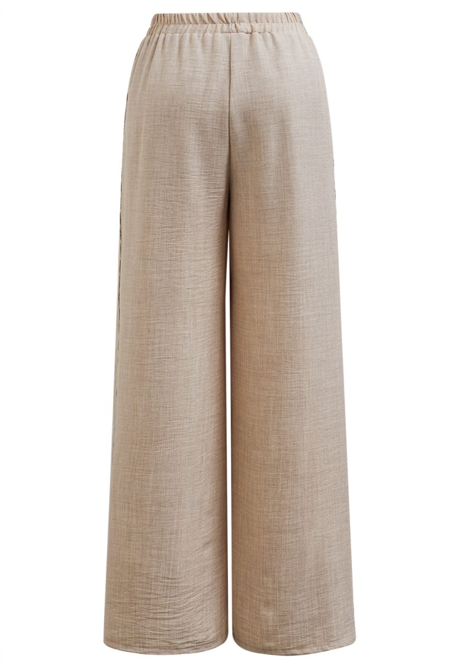 Lace Trim Buttoned Vest and Pants Set in Linen
