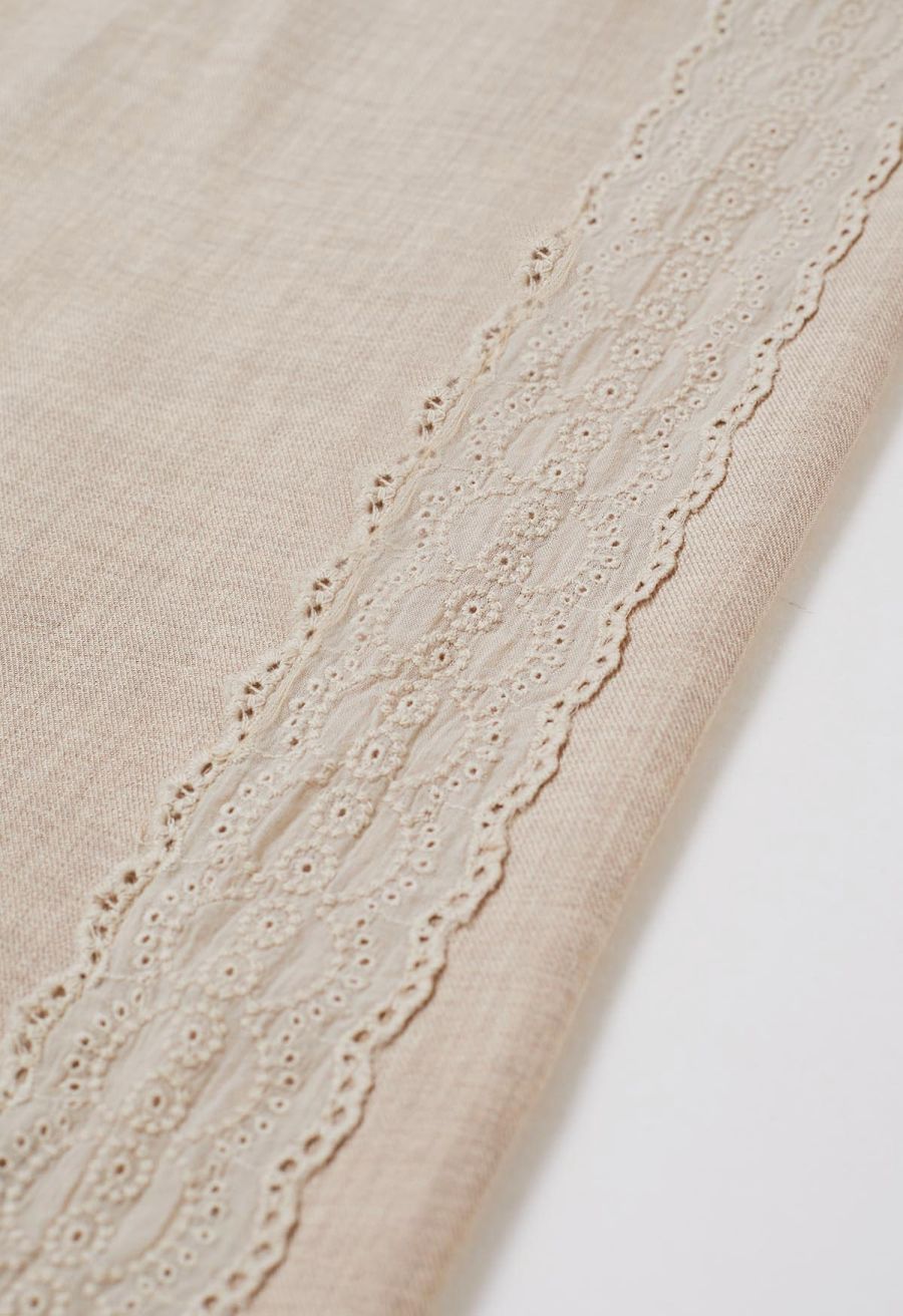 Lace Trim Buttoned Vest and Pants Set in Linen
