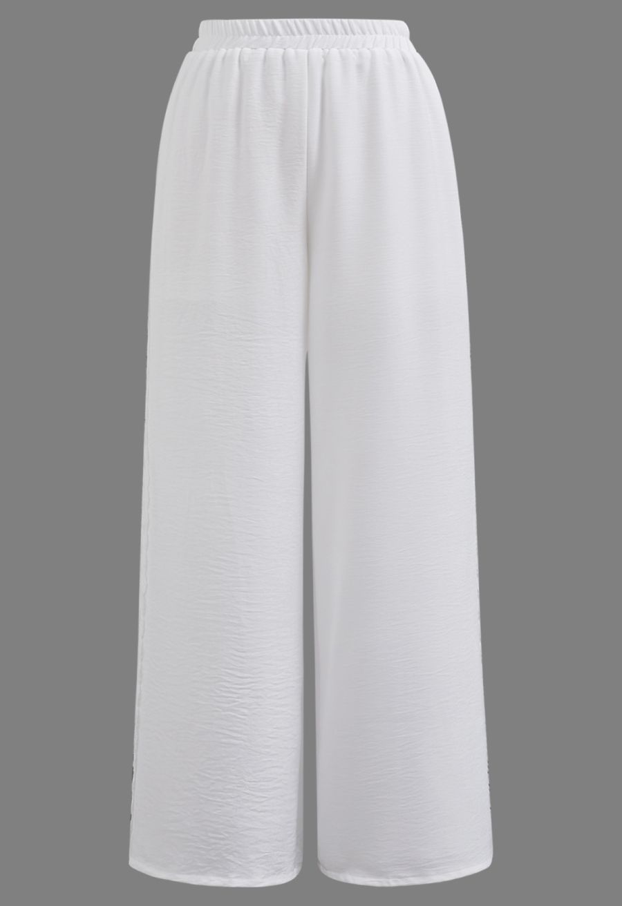 Lace Trim Buttoned Vest and Pants Set in White