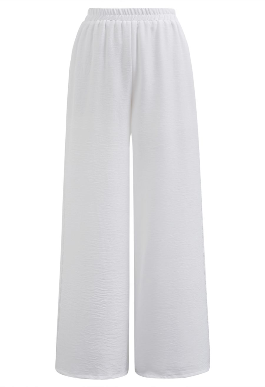 Lace Trim Buttoned Vest and Pants Set in White